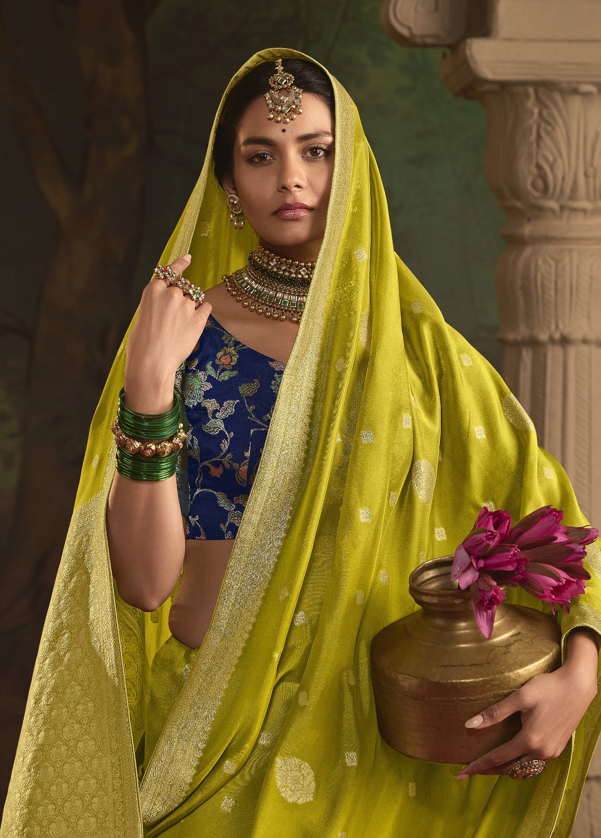 Olive Green Silk Saree With Designer Blouse Online in India