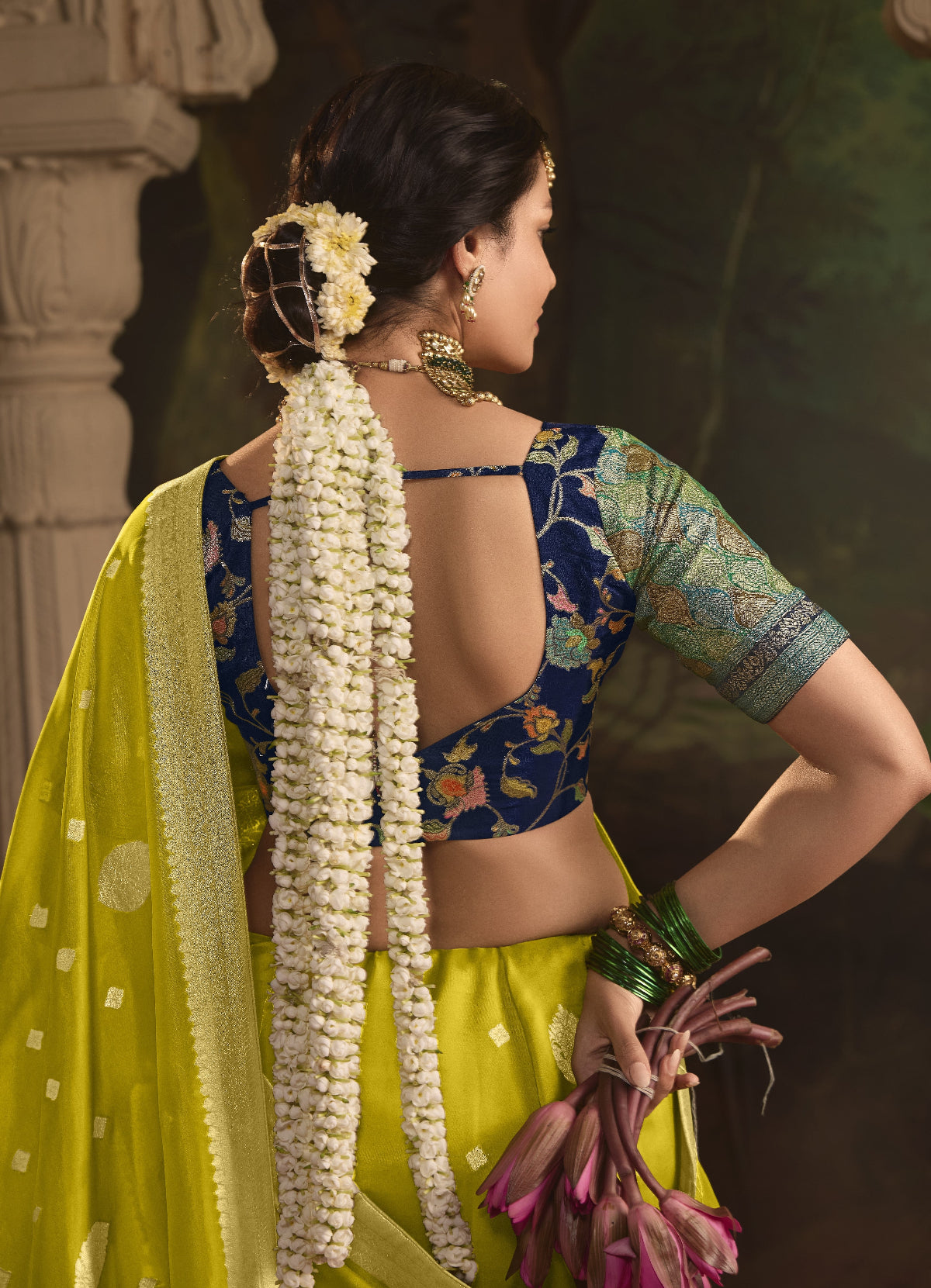 Olive Green Silk Saree With Designer Blouse Online in India