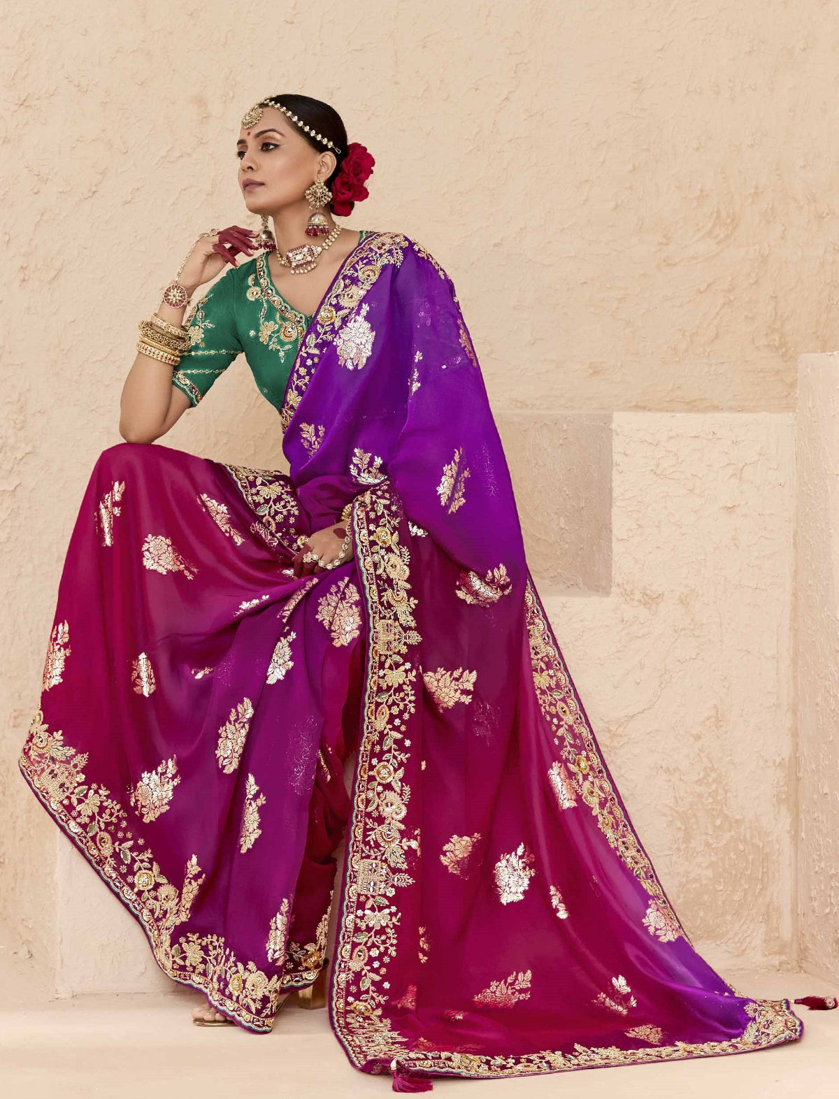Ombre Purple Banarasi Silk Saree Online in India