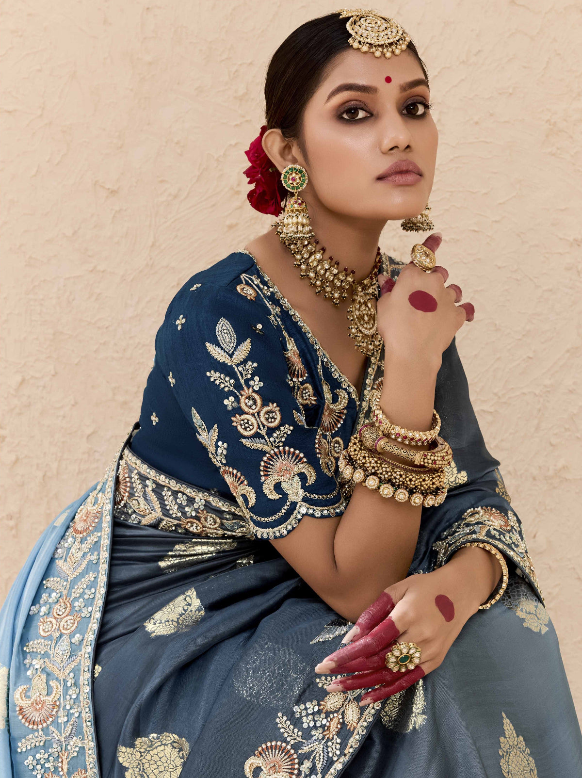 Ombre Blue Banarasi Silk Saree Online in India