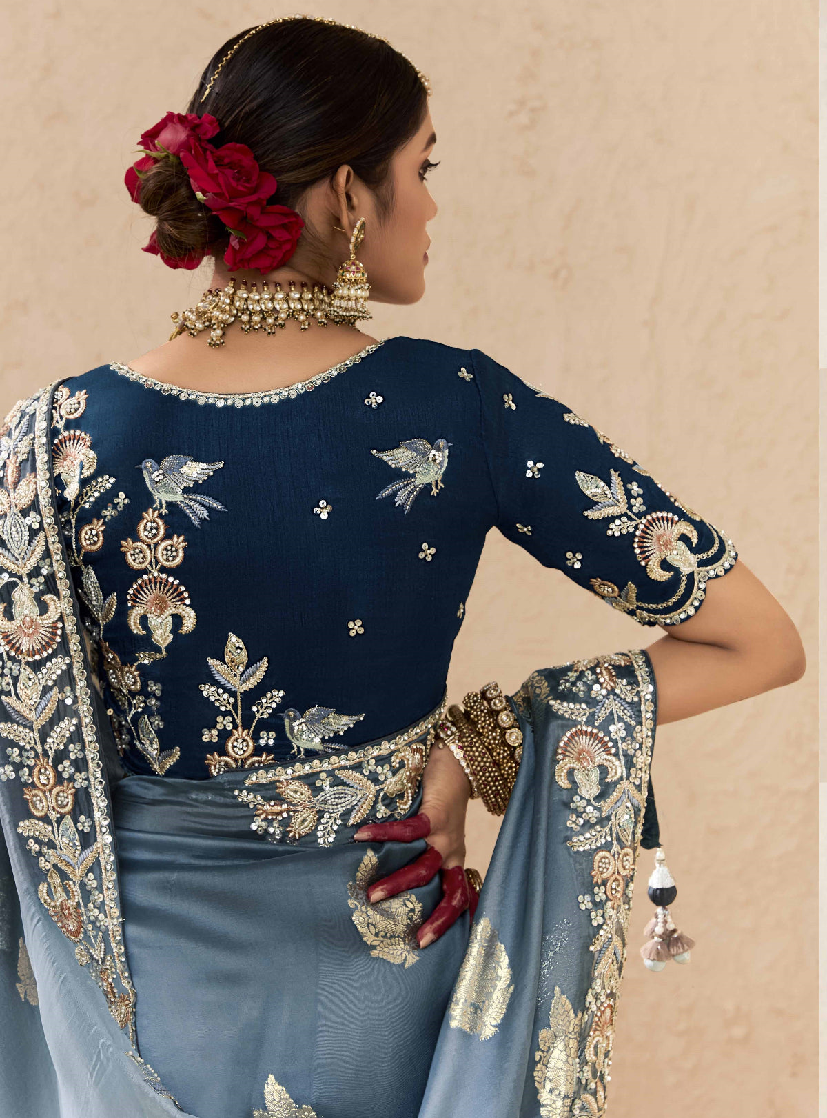 Ombre Blue Banarasi Silk Saree Online in India