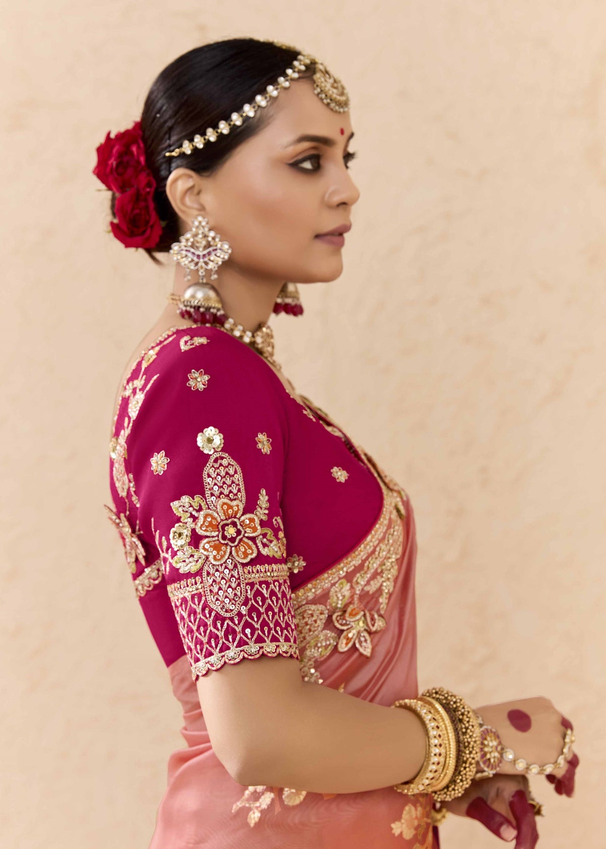 Ombre Peach Banarasi Silk Saree Online in India