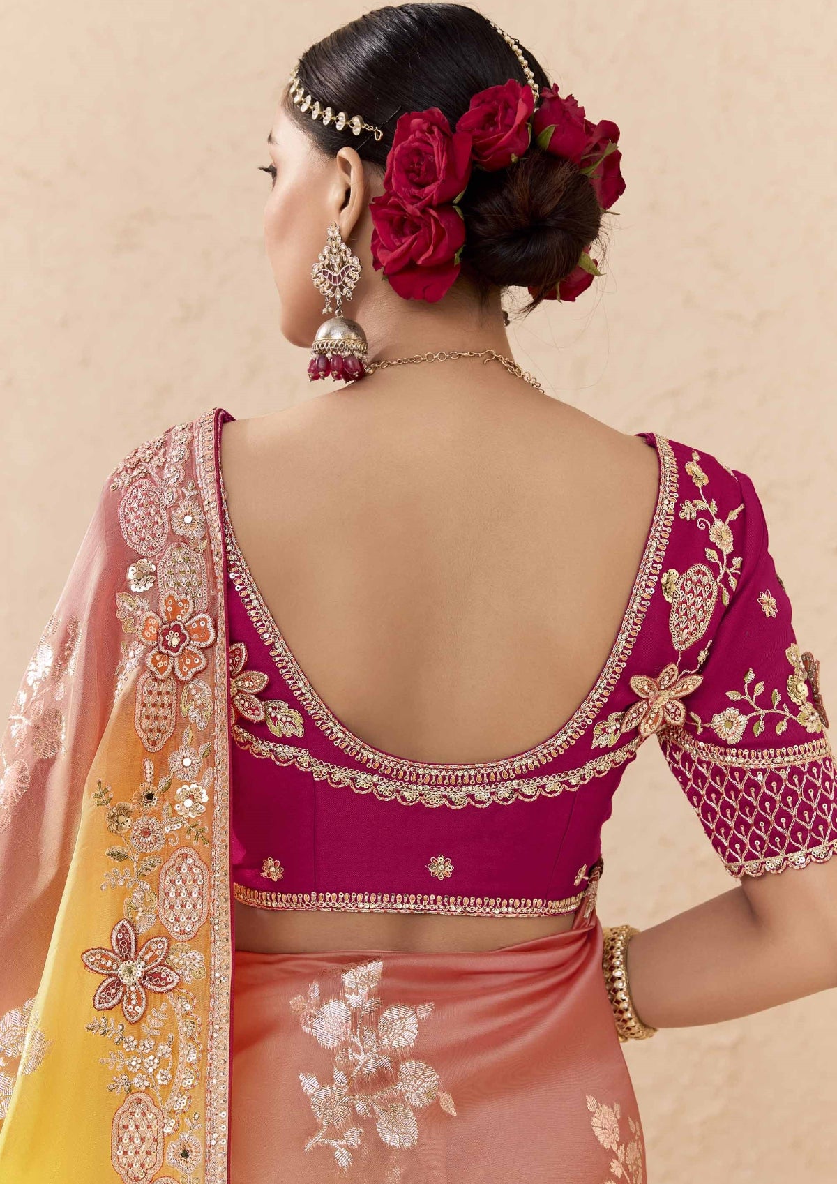 Ombre Peach Banarasi Silk Saree Online in India