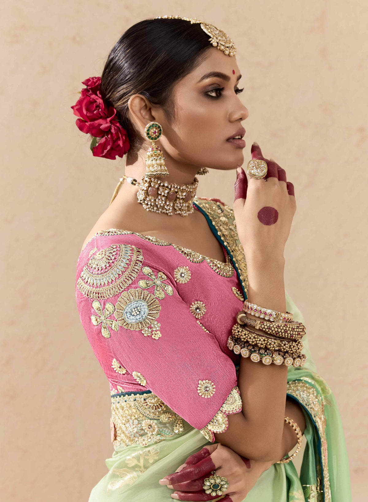 Ombre Mint Green Banarasi Silk Saree Online in India