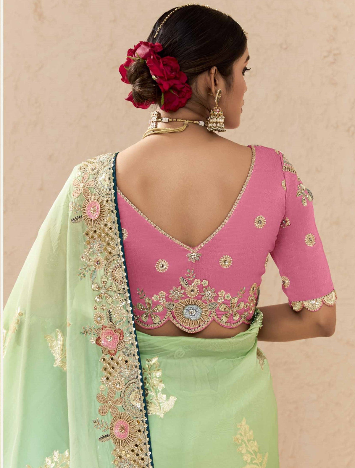 Ombre Mint Green Banarasi Silk Saree Online in India