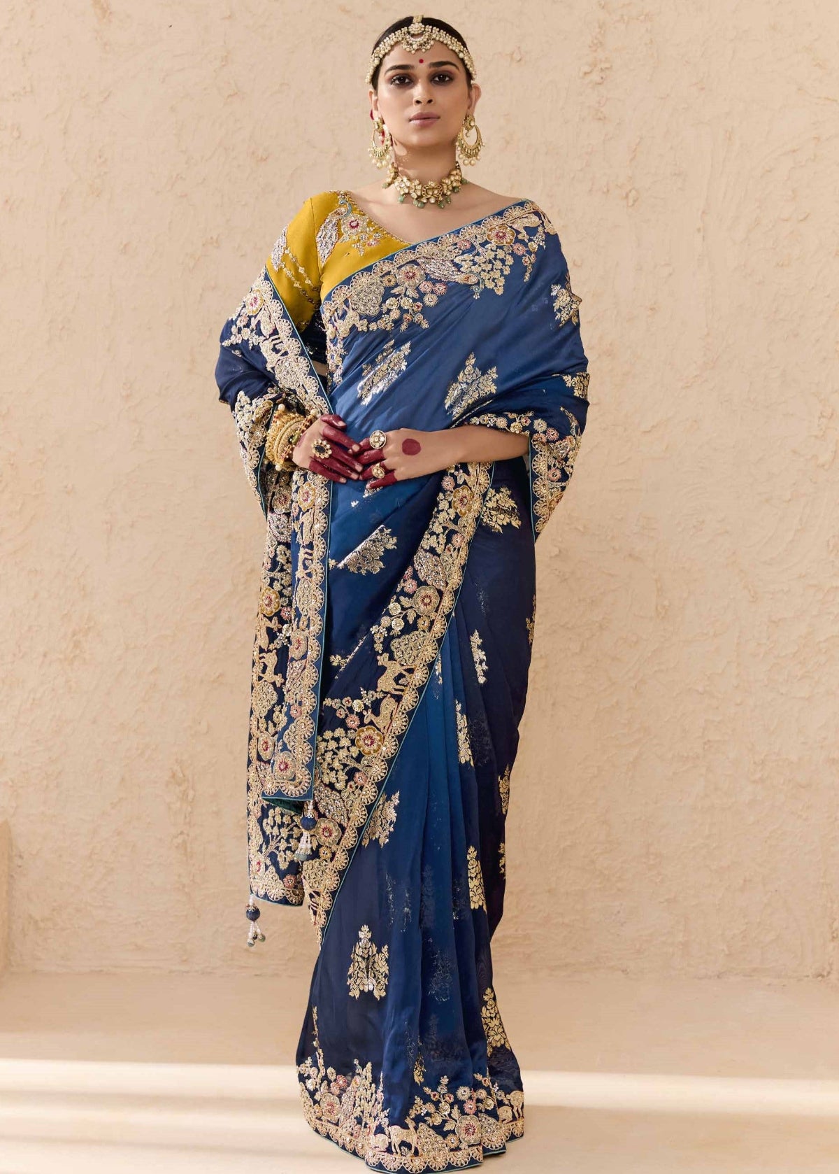 Ombre Navy Blue Banarasi Silk Saree Online in India