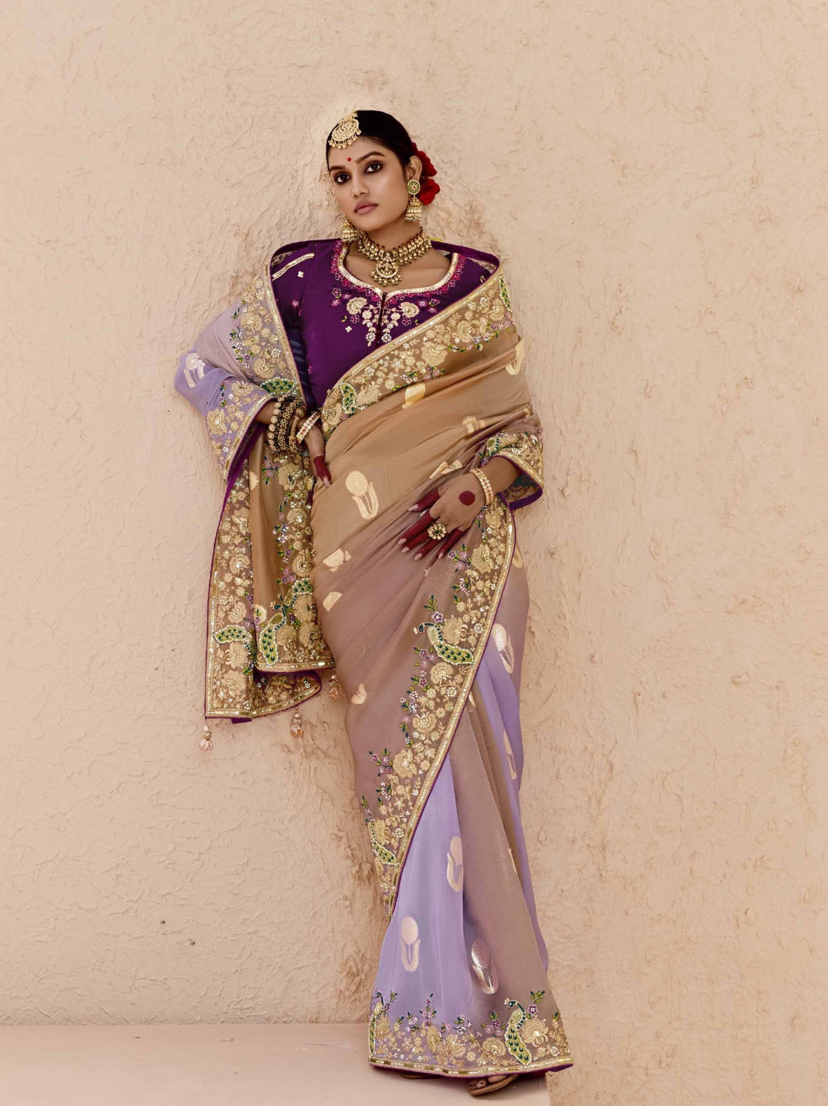 Ombre Beige Banarasi Silk Saree Onlne in India