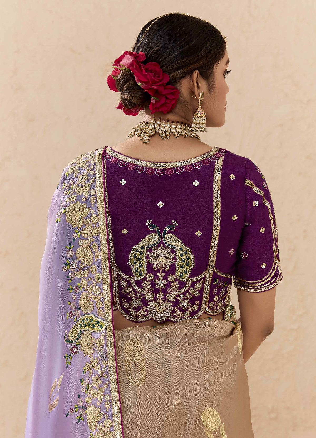 Ombre Beige Banarasi Silk Saree Onlne in India