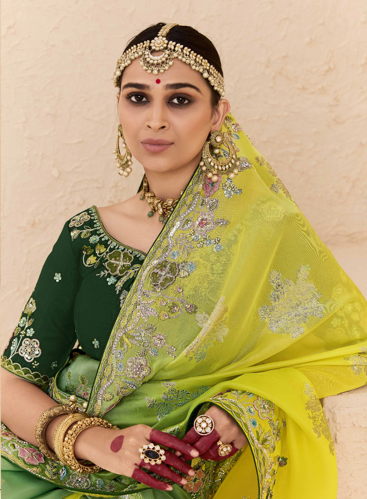 Ombre Light Green Banarasi Silk Saree Online in India