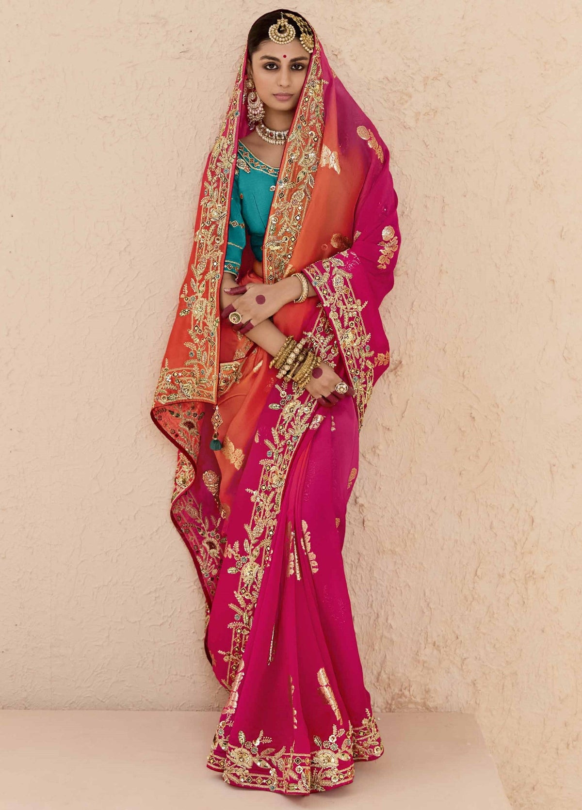 Ombre Magenta Banarasi Silk Saree Online in India