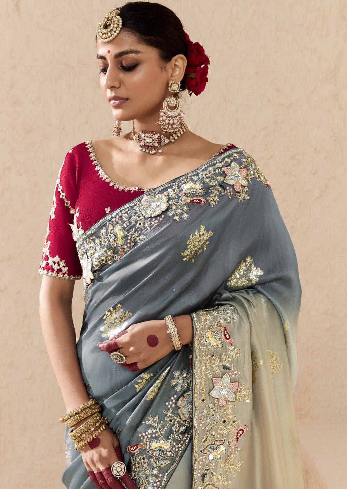 Ombre Grey Banarasi Silk Saree Online in India