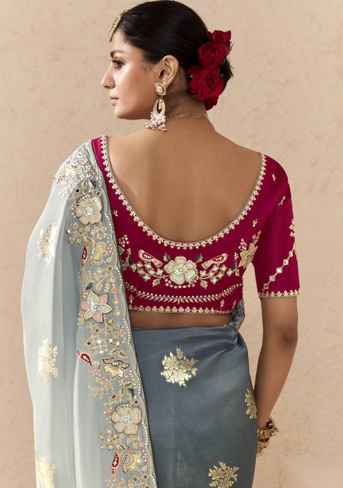 Ombre Grey Banarasi Silk Saree Online in India