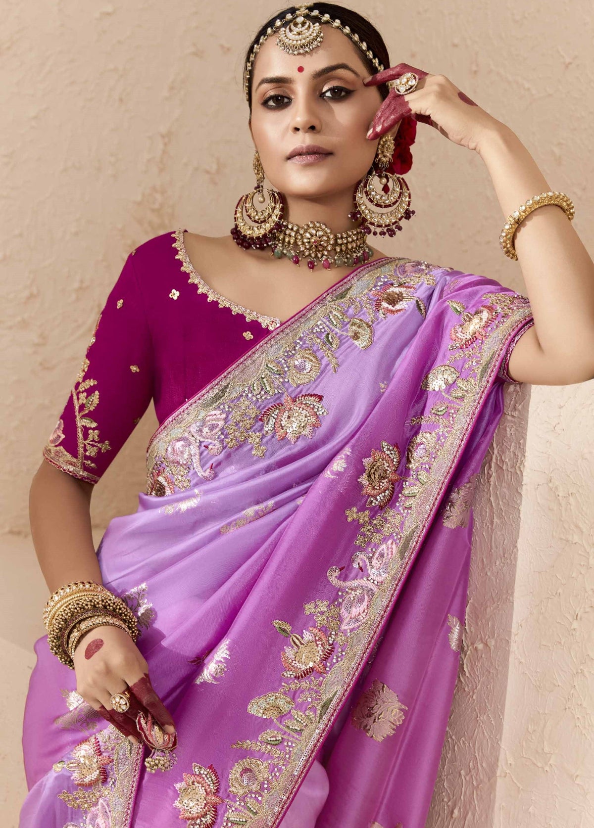 Ombre Pink Banarasi Silk Saree Online in India