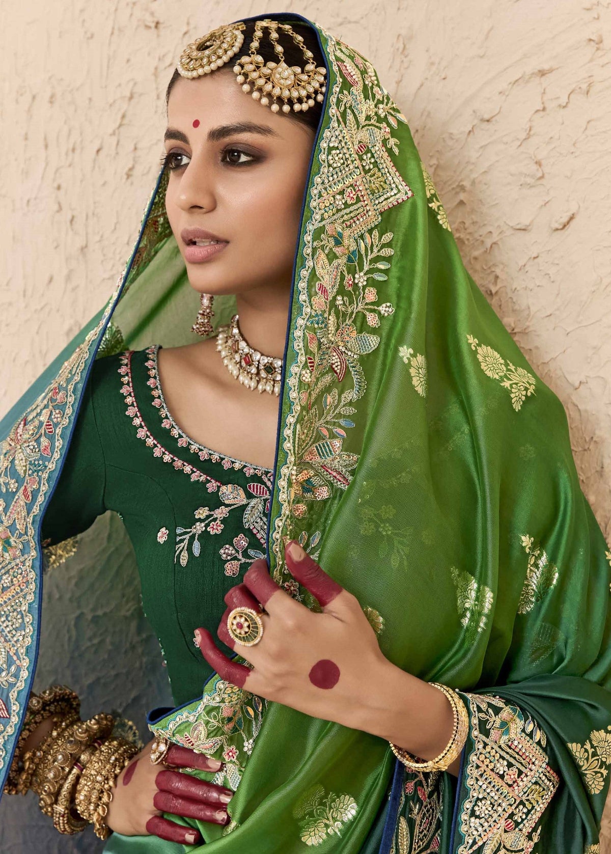 Ombre Green Banarasi Silk Saree Online in India