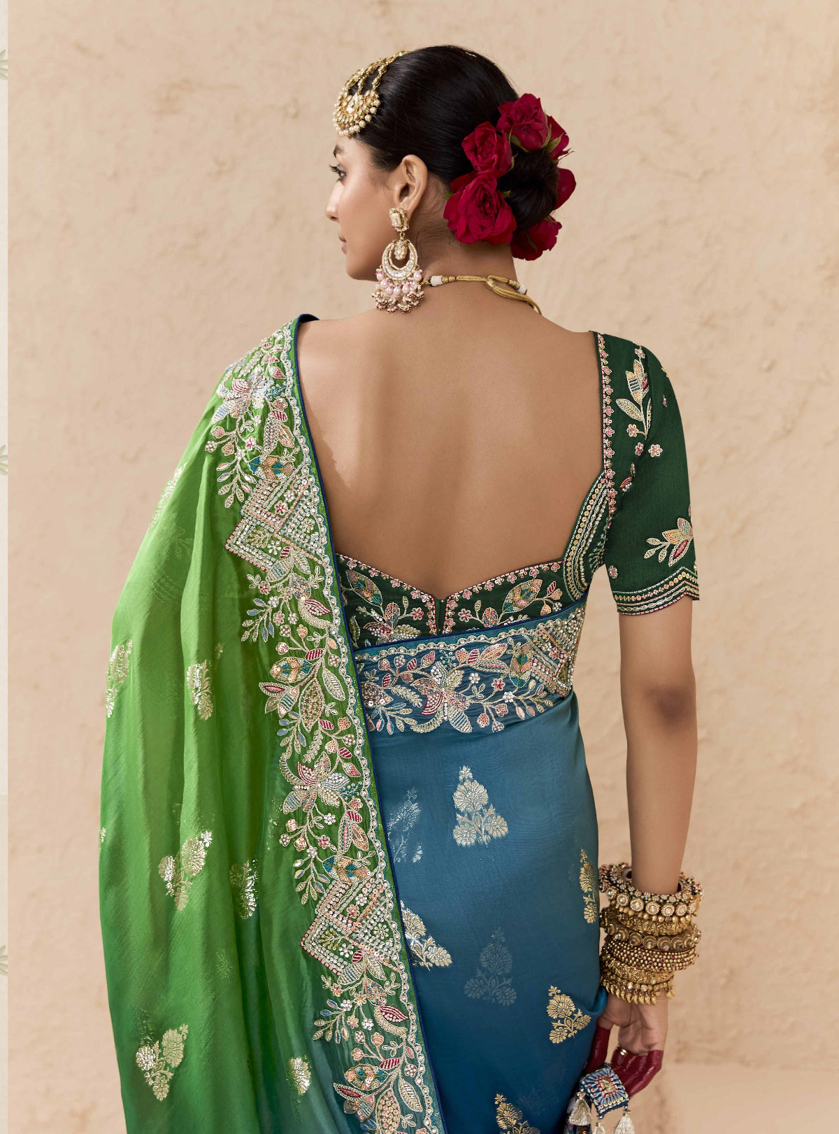 Ombre Green Banarasi Silk Saree Online in India