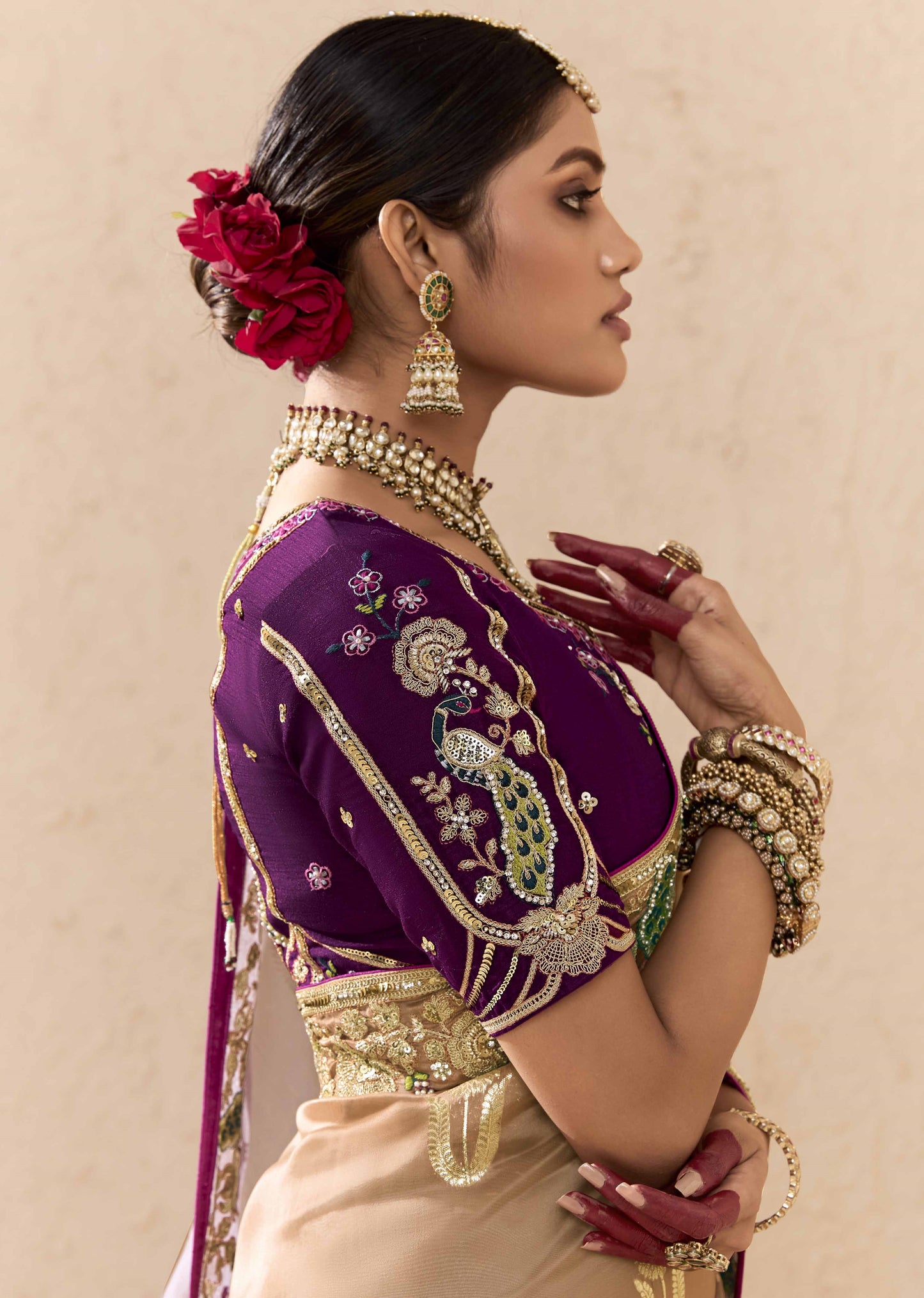 Ombre Beige Banarasi Silk Saree