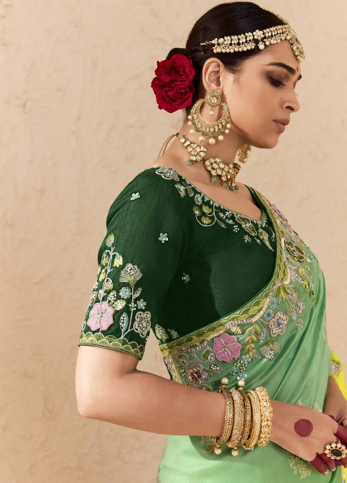 Ombre Light Green Banarasi Silk Saree Online in India