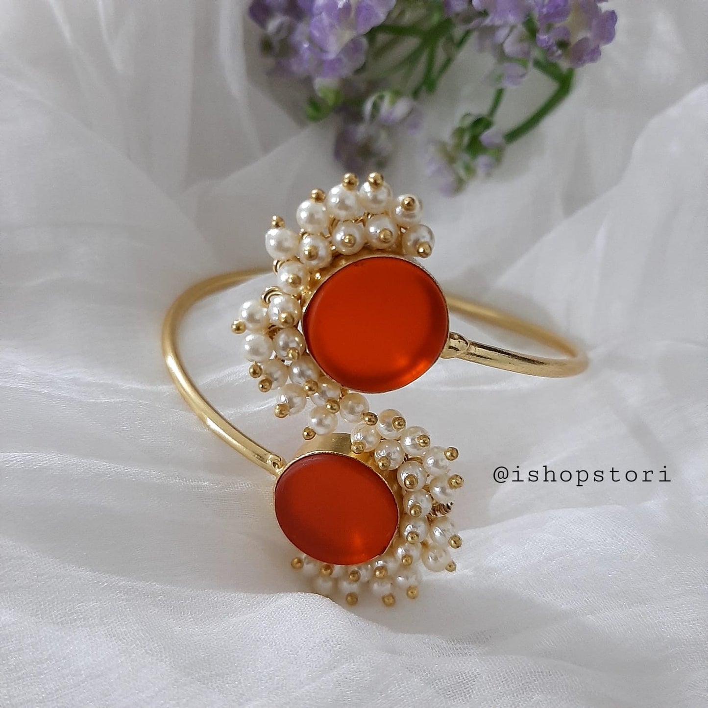 Nandini Raw Stone Half Pearls Bracelet