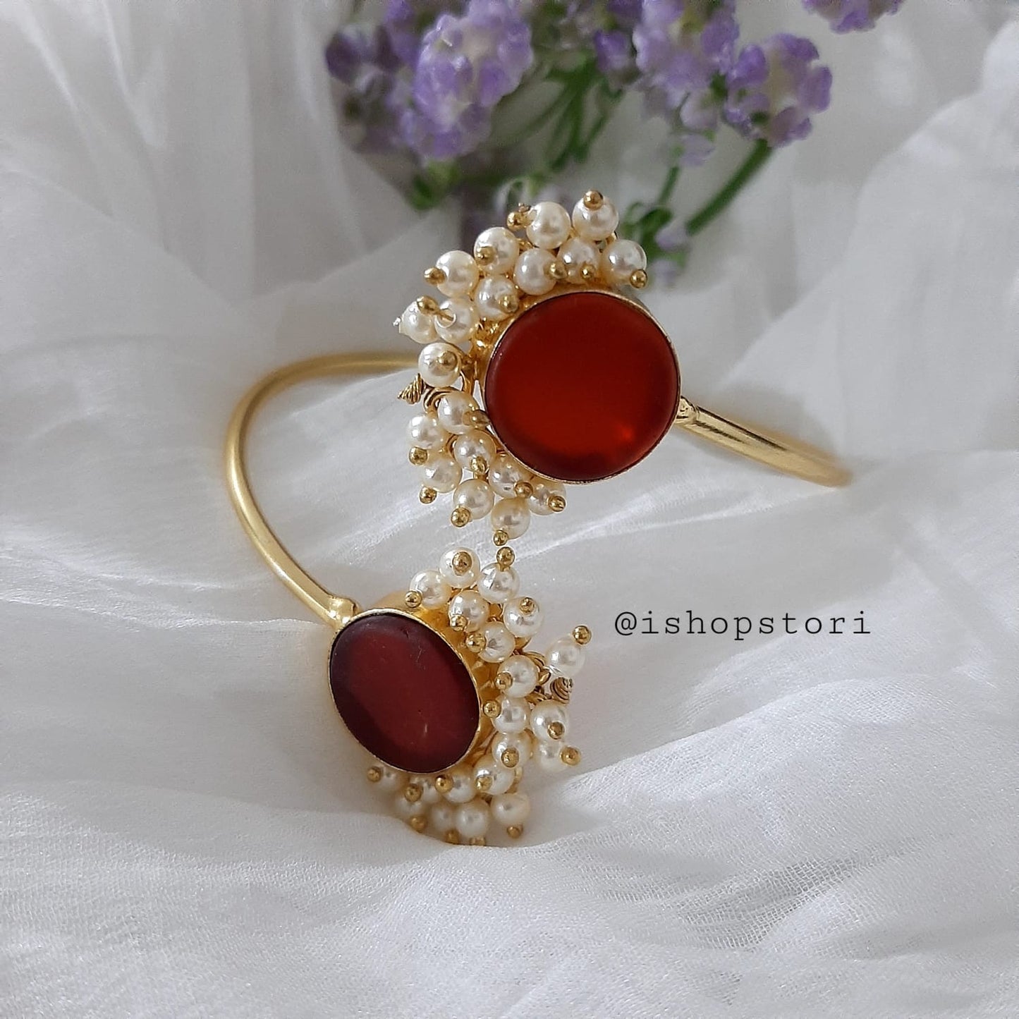 Nandini Raw Stone Half Pearls Bracelet