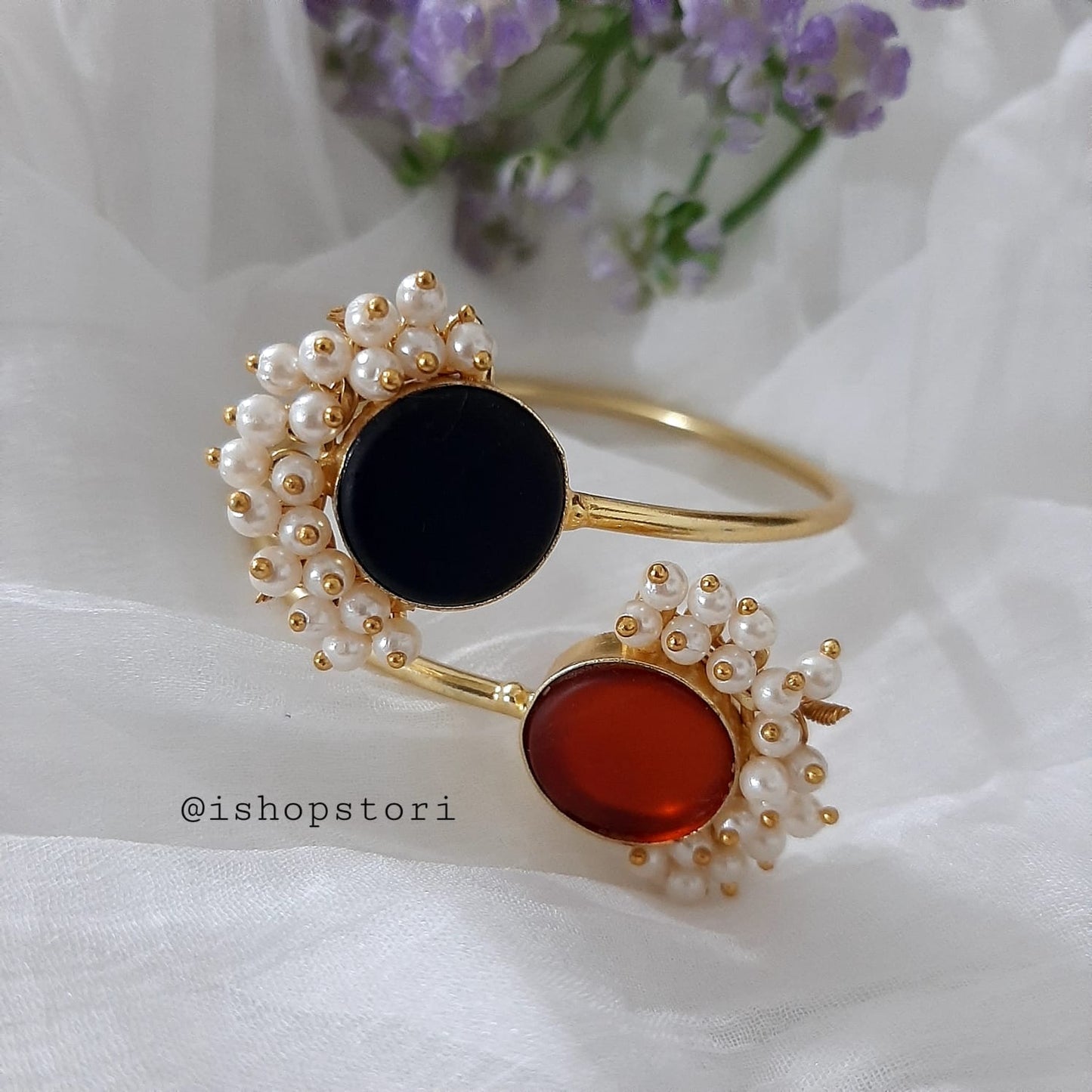 Nandini Raw Stone Half Pearls Bracelet