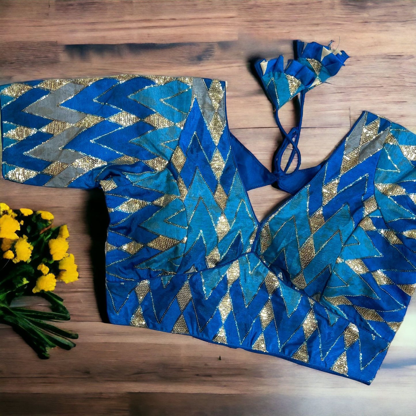Shibori Printed Chevron Styled Sequined Designer Blouse