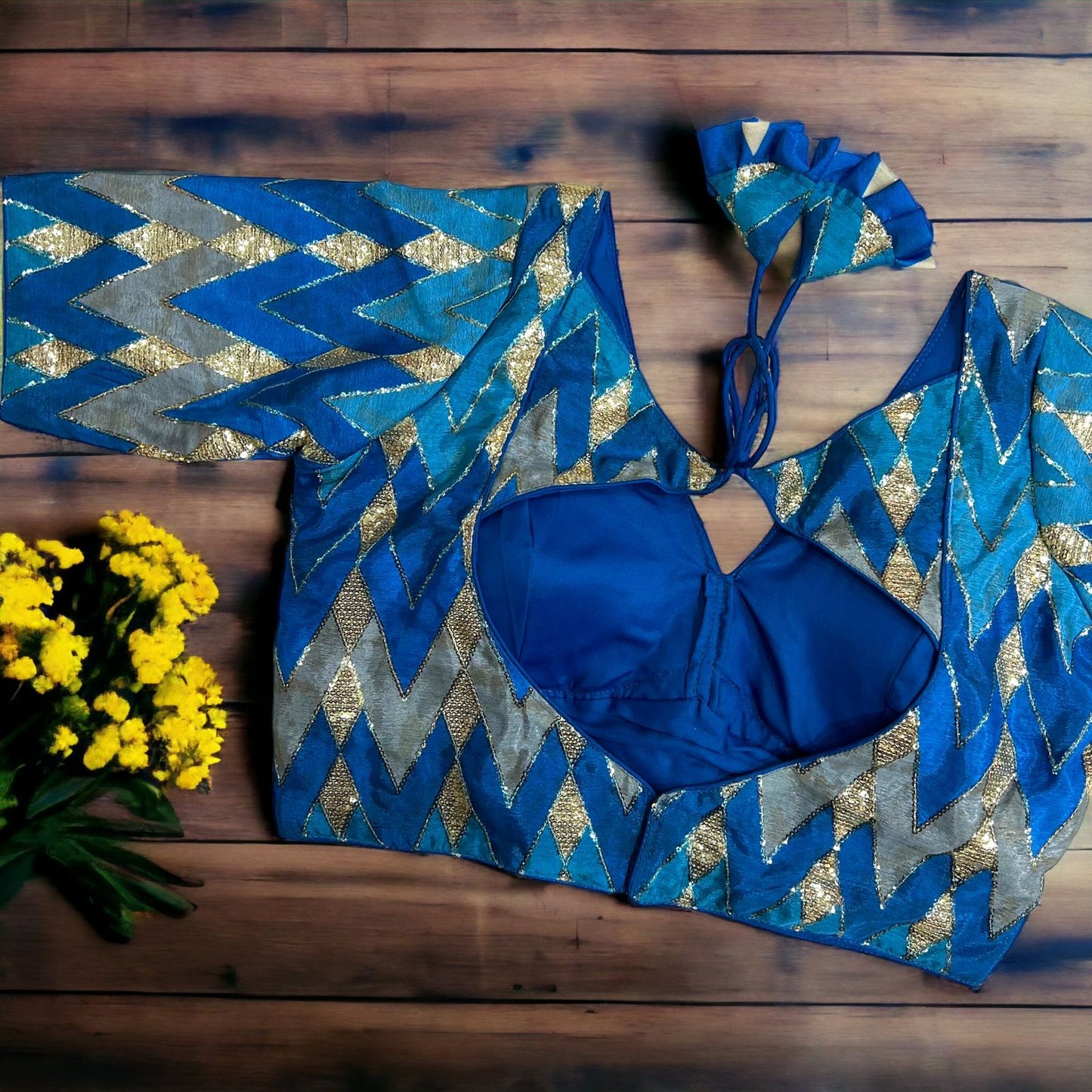 Shibori Printed Chevron Styled Sequined Designer Blouse