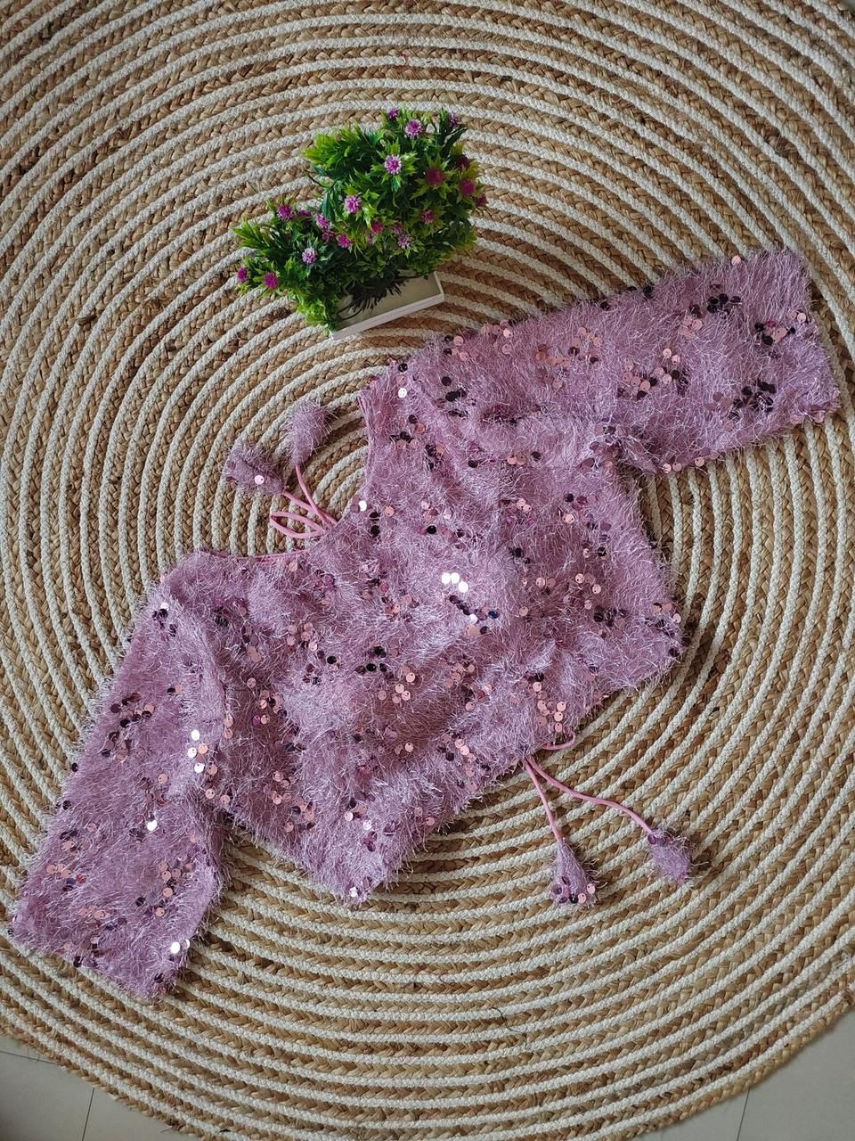 Sequin Enhanced Fur Readymade Blouse