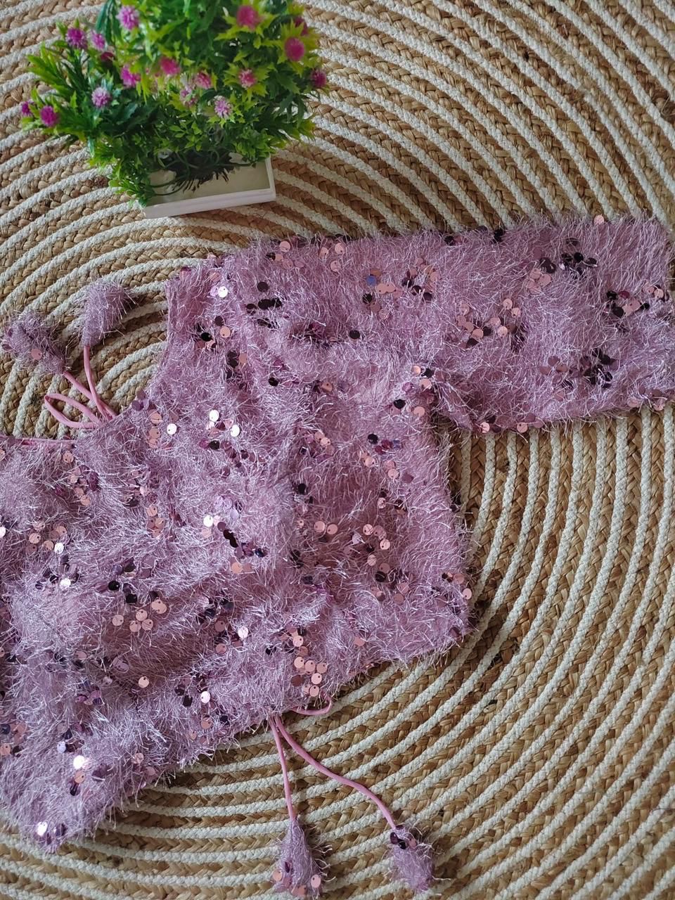 Sequin Enhanced Fur Readymade Blouse