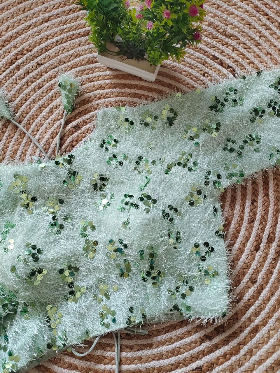 Sequin Enhanced Fur Readymade Blouse
