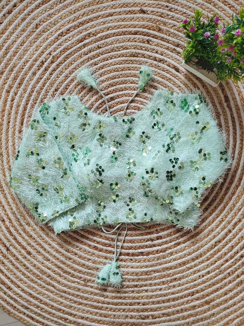 Sequin Enhanced Fur Readymade Blouse