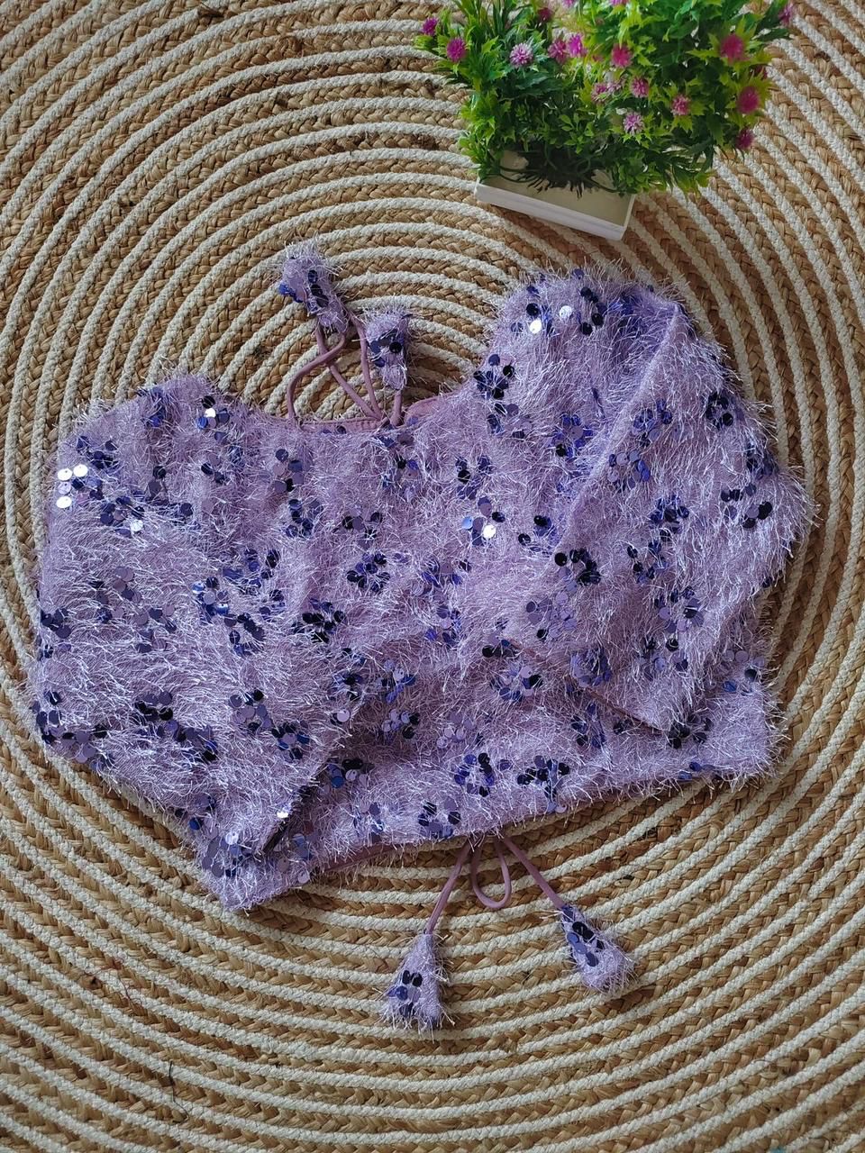 Sequin Enhanced Fur Readymade Blouse
