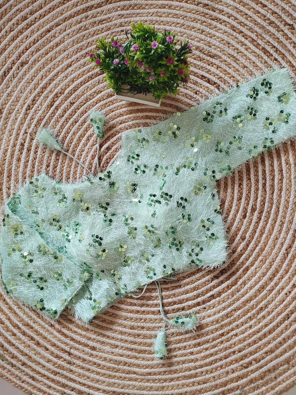 Sequin Enhanced Fur Readymade Blouse