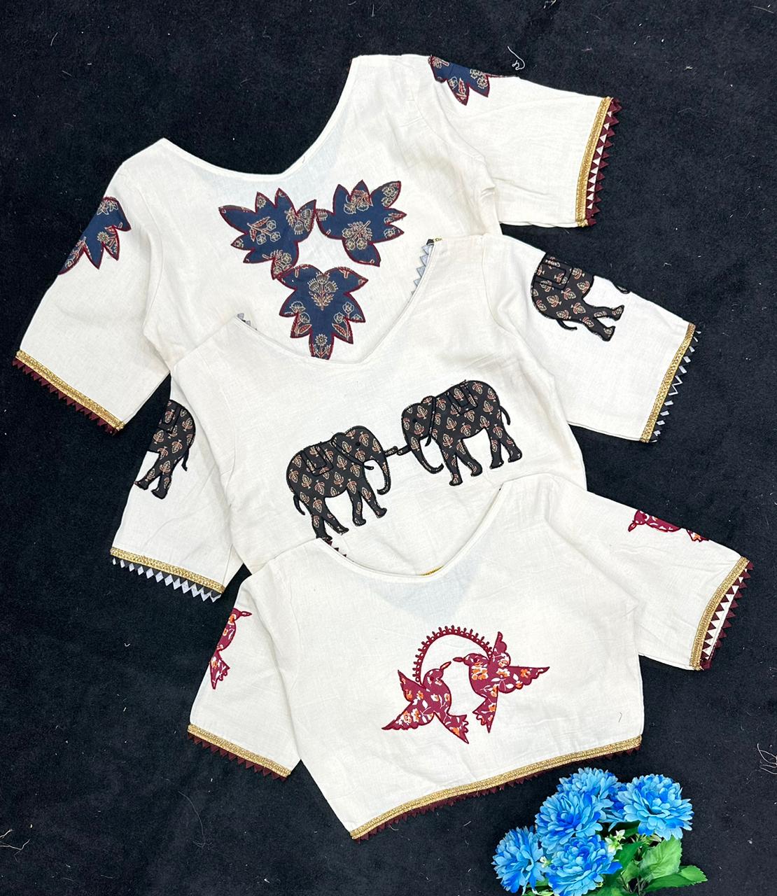 Khadi Cotton Designer Blouse With Ajrakh Patchwork
