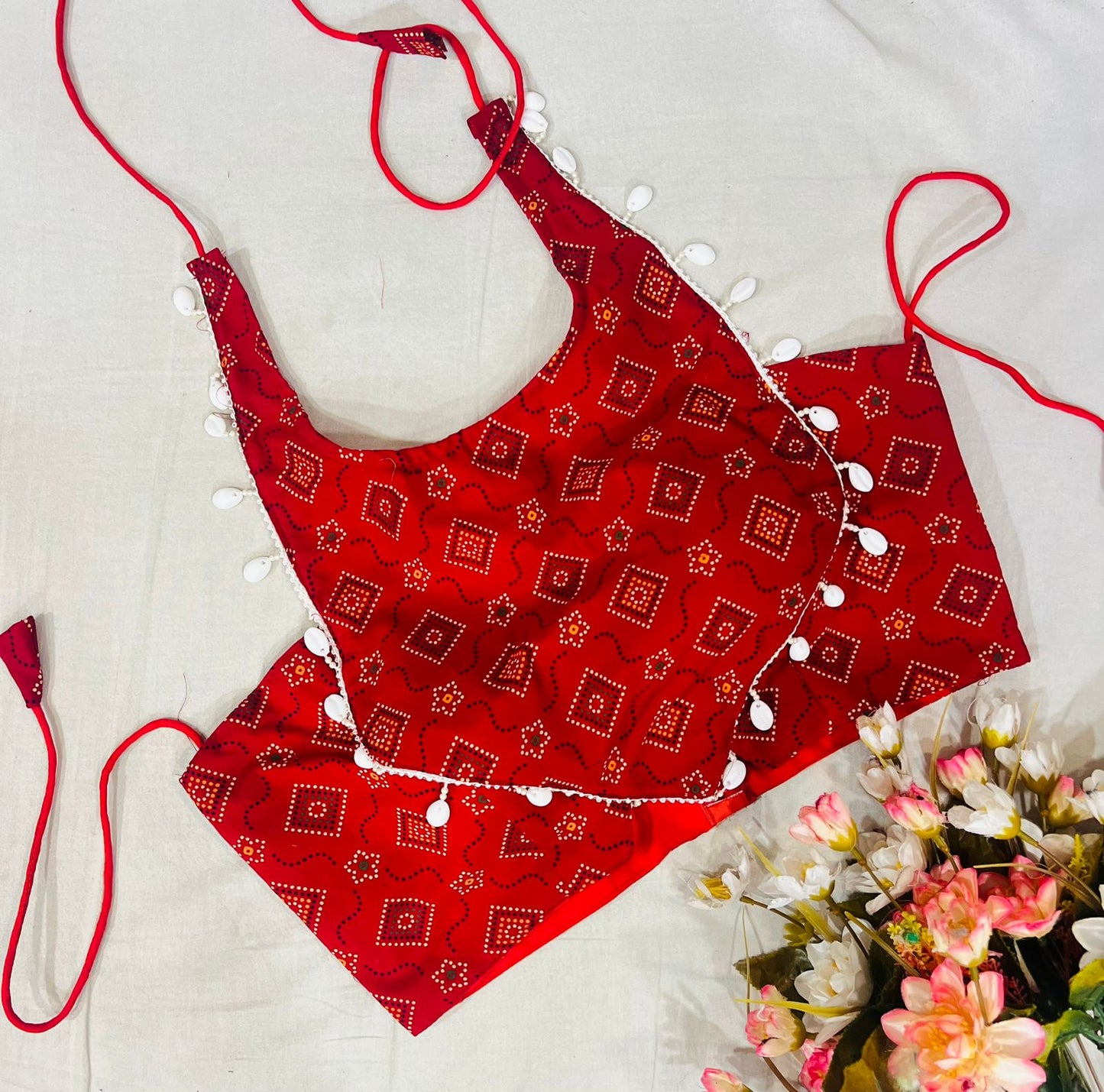 Traditional Printed Cotton Blouse With Kodi - Navratri Special