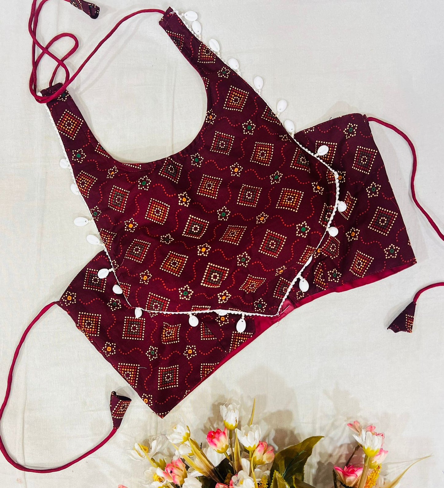 Traditional Printed Cotton Blouse With Kodi - Navratri Special