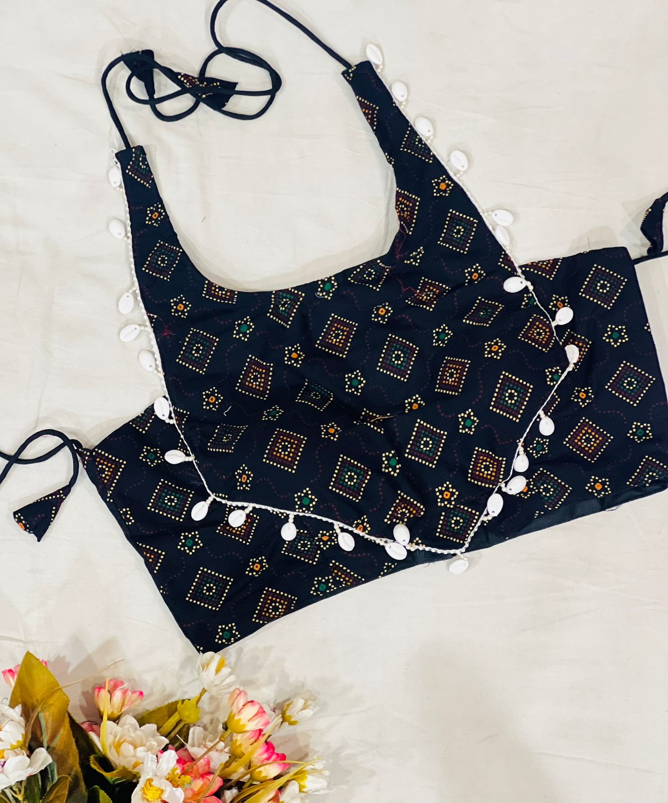 Traditional Printed Cotton Blouse With Kodi - Navratri Special