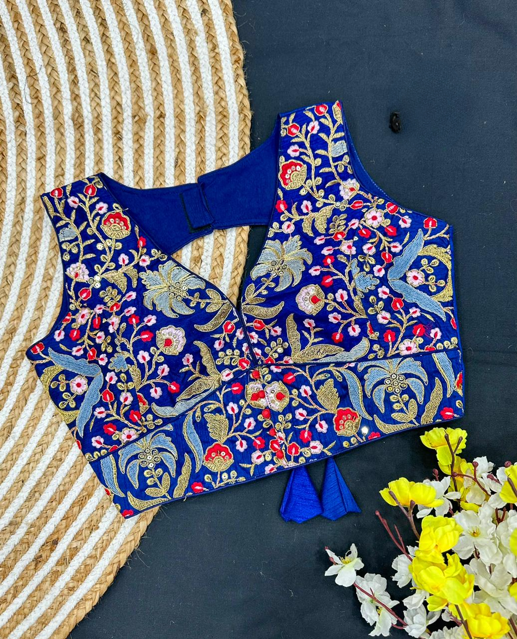 Floral Allover Embroidered Phantom Silk Blouse With Sequins & Optional Sleeves