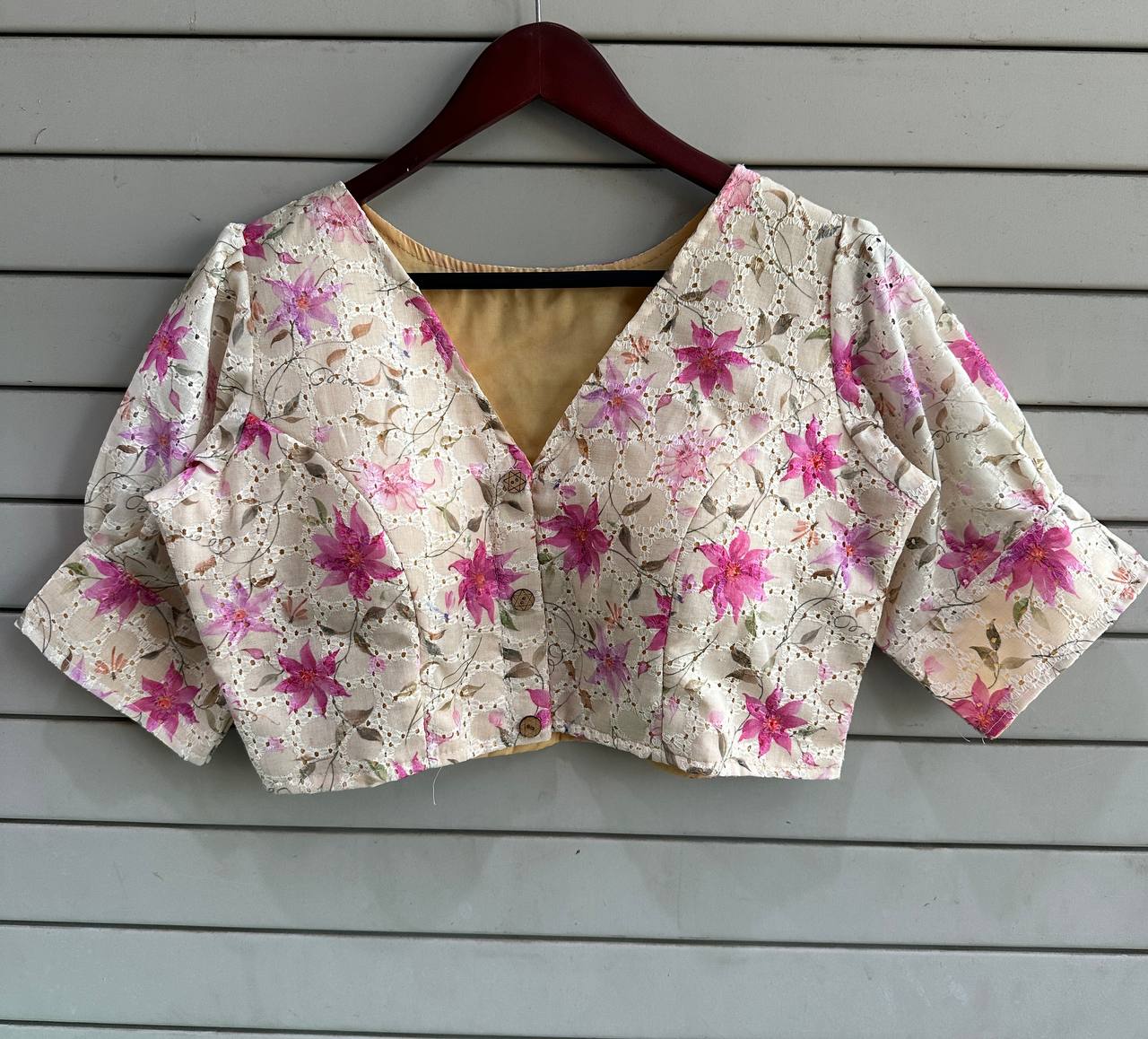 Hakoba Pure Cotton Designer Blouse With Puff Sleeves