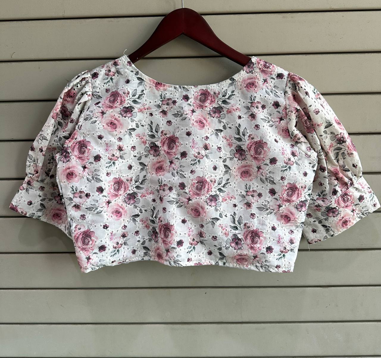 Hakoba Pure Cotton Designer Blouse With Puff Sleeves