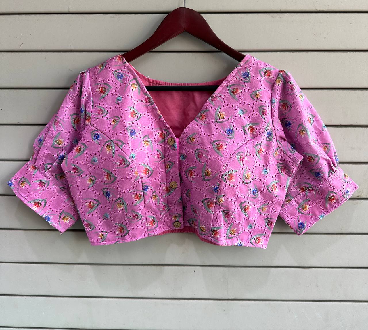 Hakoba Pure Cotton Designer Blouse With Puff Sleeves
