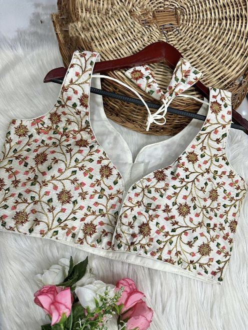 Multicolor Embroidered Soft Silk Designer Blouse