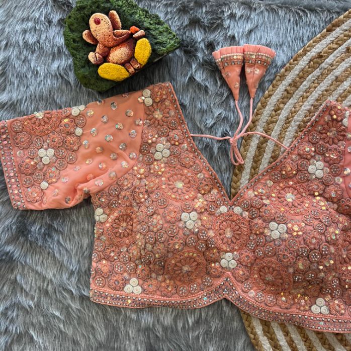 Multicolor Sequin and Zari Embroidered Designer Georgette Blouse