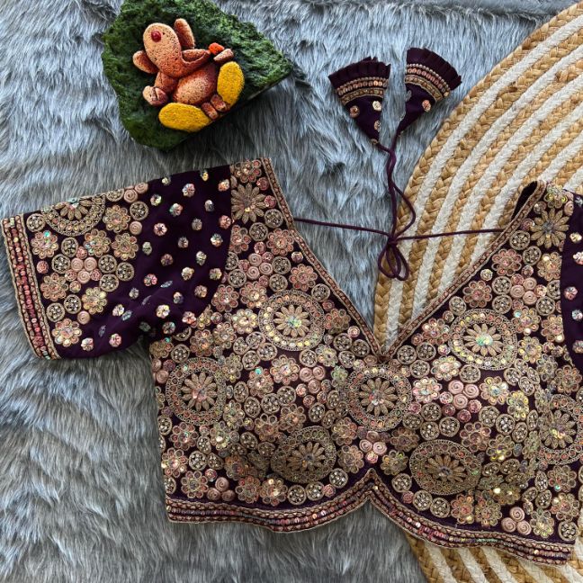 Multicolor Sequin and Zari Embroidered Designer Georgette Blouse