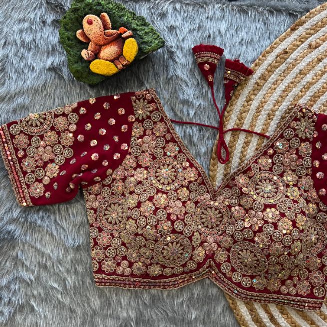 Multicolor Sequin and Zari Embroidered Designer Georgette Blouse