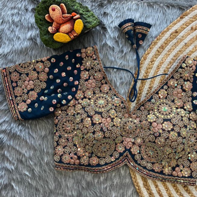 Multicolor Sequin and Zari Embroidered Designer Georgette Blouse