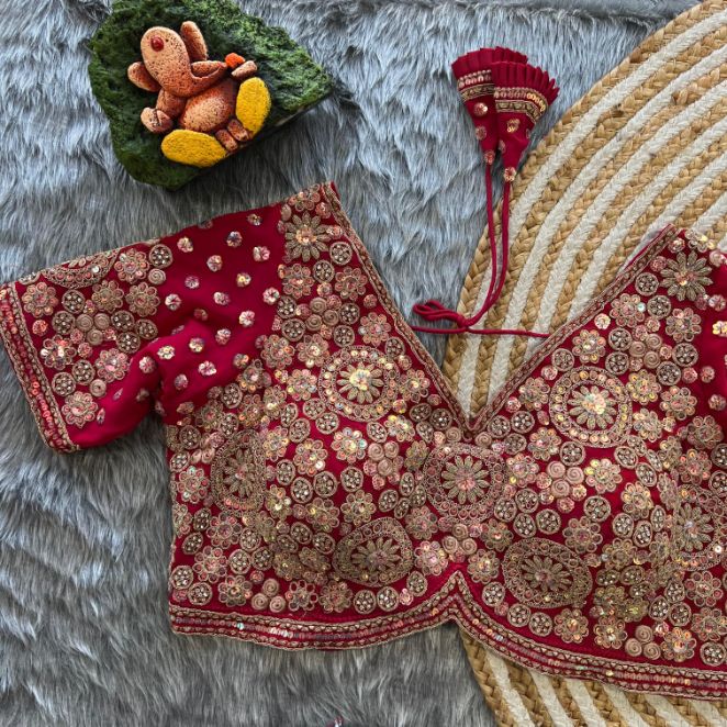 Multicolor Sequin and Zari Embroidered Designer Georgette Blouse
