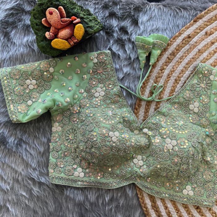 Multicolor Sequin and Zari Embroidered Designer Georgette Blouse