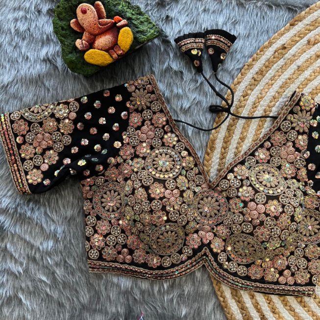 Multicolor Sequin and Zari Embroidered Designer Georgette Blouse