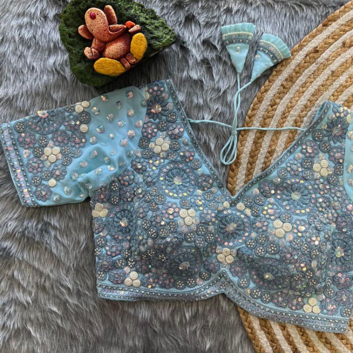 Multicolor Sequin and Zari Embroidered Designer Georgette Blouse