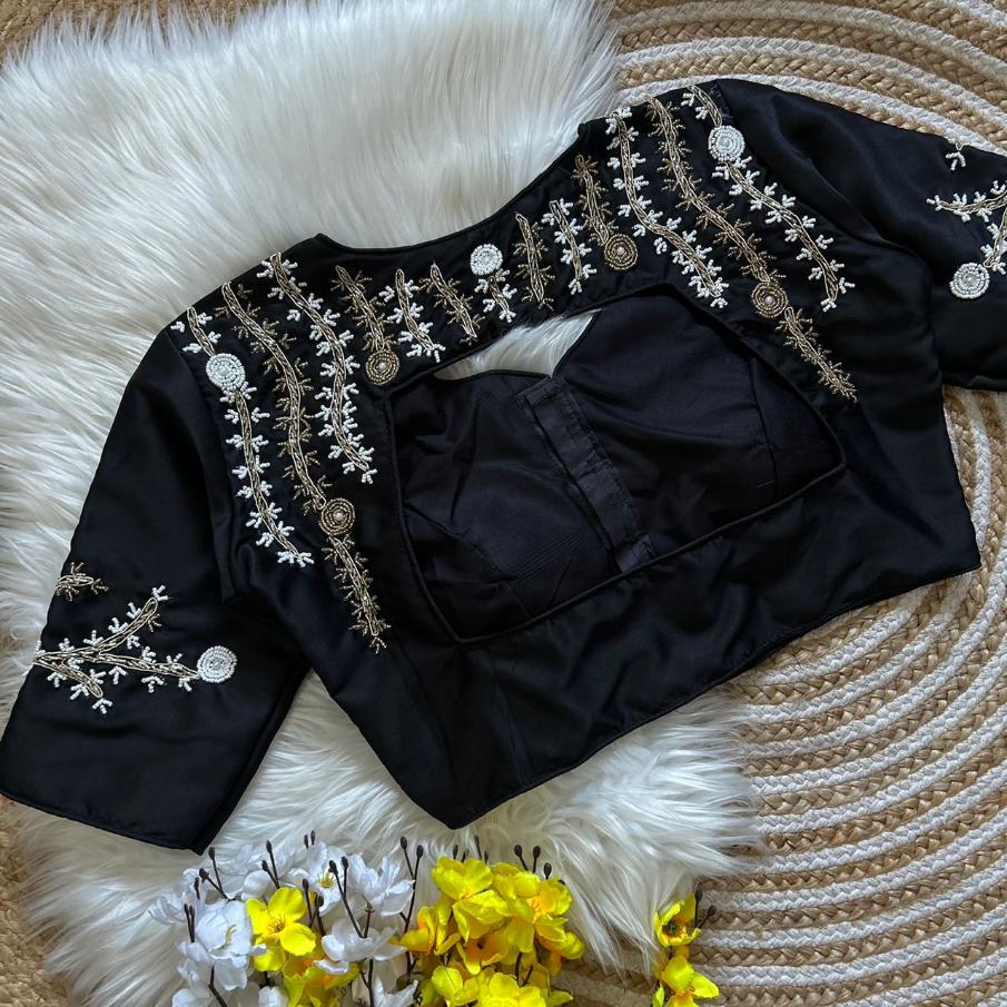 Princess Cut Designer Silk Blouse with Beaded Handwork